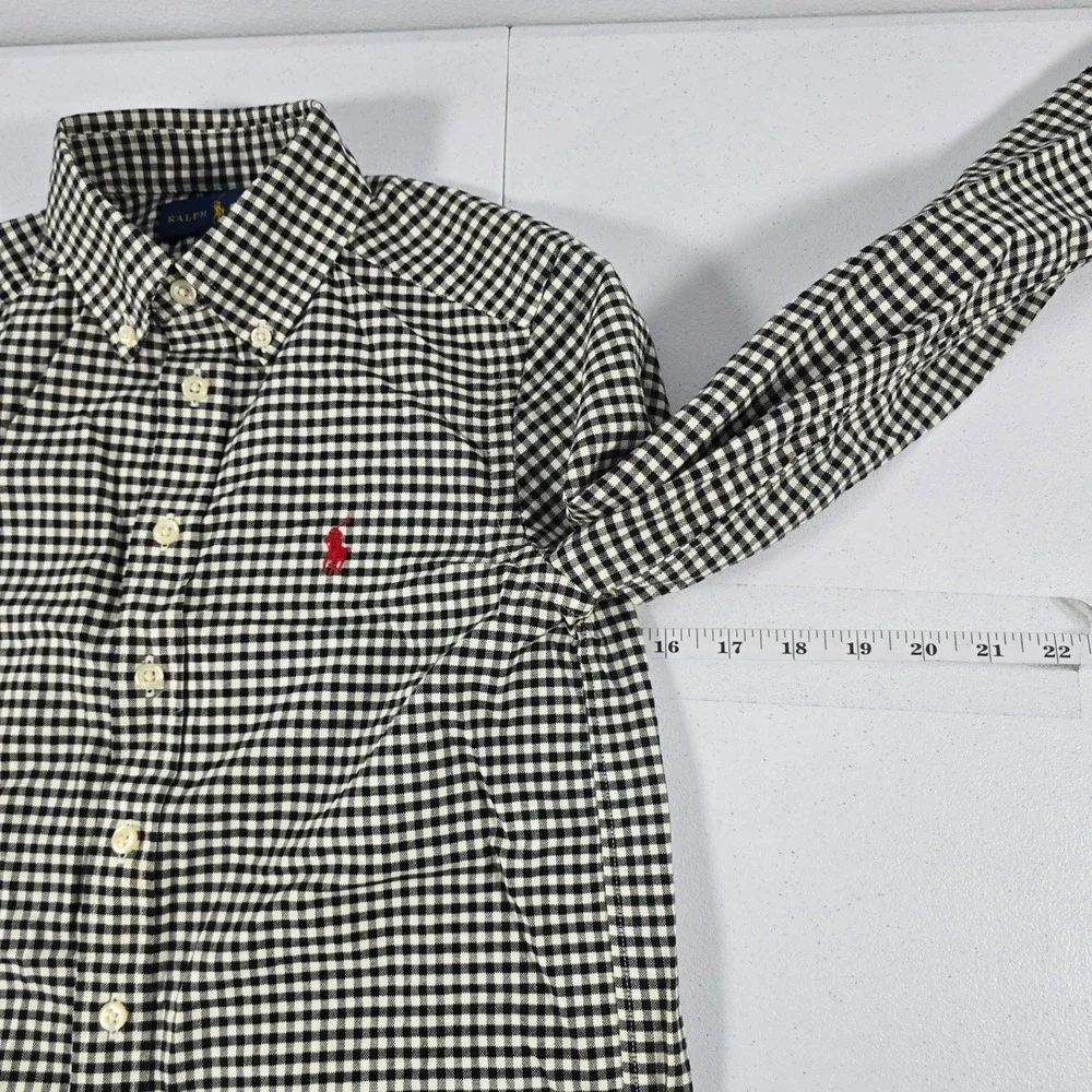 Ralph Lauren Kids Boys Gingham Button Down Shirt‎ Black White Size S 8 Pony Logo